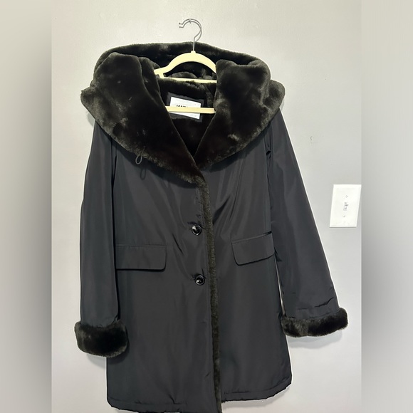 JANEPOST Coat, Like New, Black, Poly W/Faux Fur Trim, Small 4/6, meas. below - Picture 8 of 11